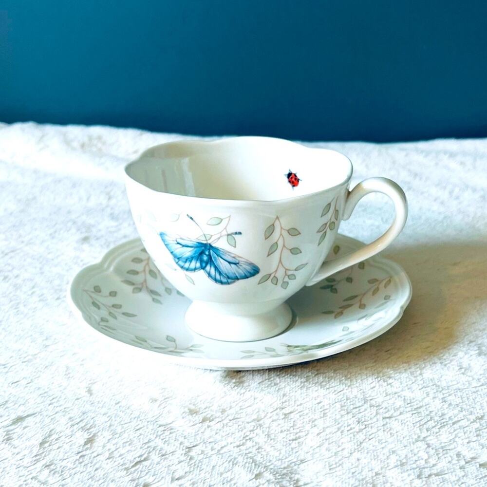 Lenox Butterfly Meadow Footed Tea Cup Saucer Coffee Cup Mug